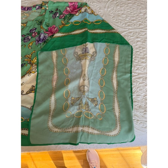 Belle by Kim Gravel Green Floral Scarf Print Kaftan Poncho Top 4X A636809 - Picture 9 of 11